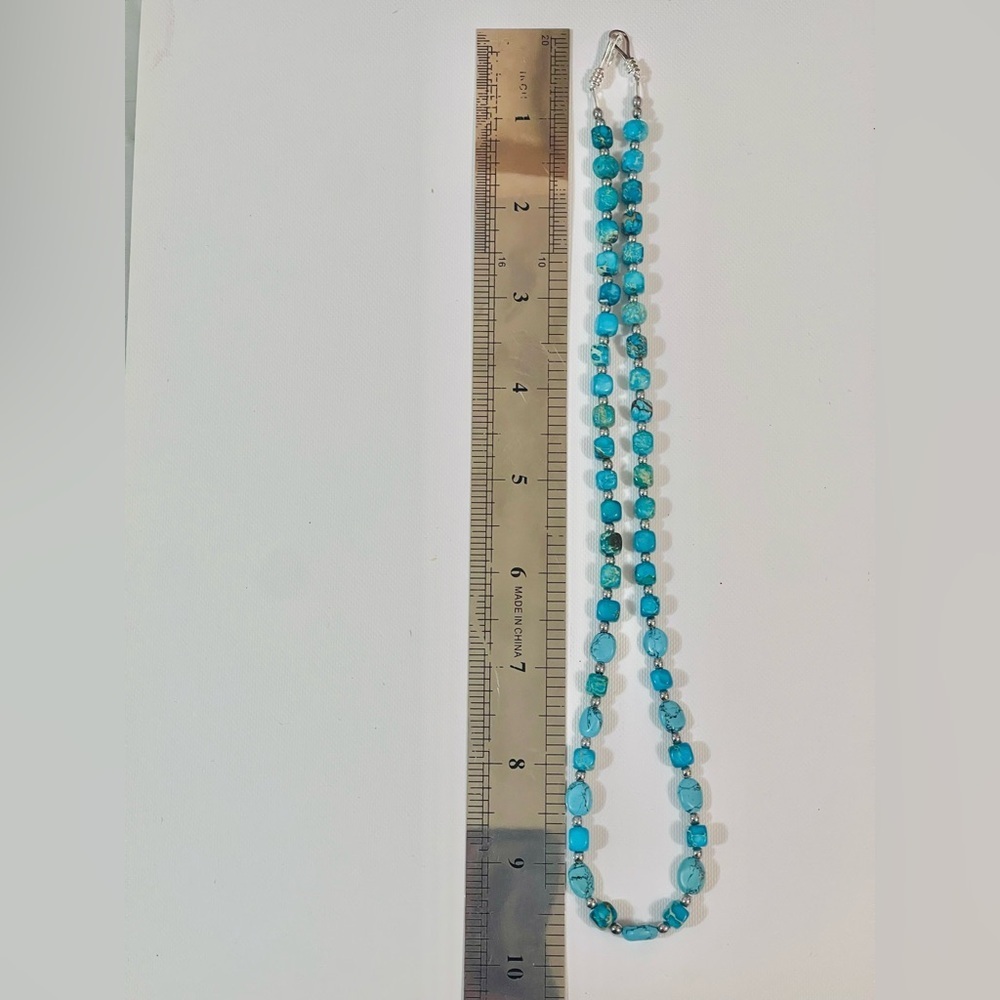 Southwest Turquoise Jasper Silver Pearl Beads Necklace Silver Plated Clasp 19” - Picture 4 of 6